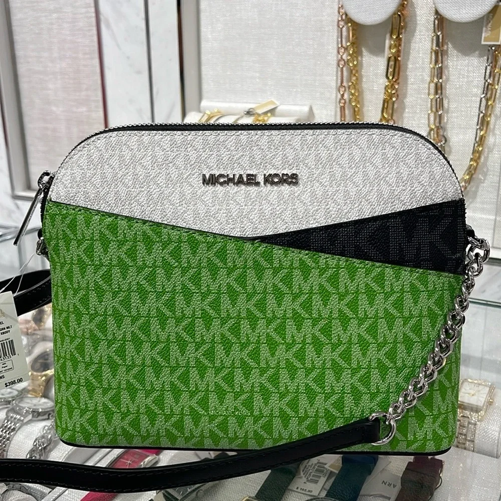 Michael Kors Jet Set Travel Color-Block Signature Logo Crossbody  Jungle Green